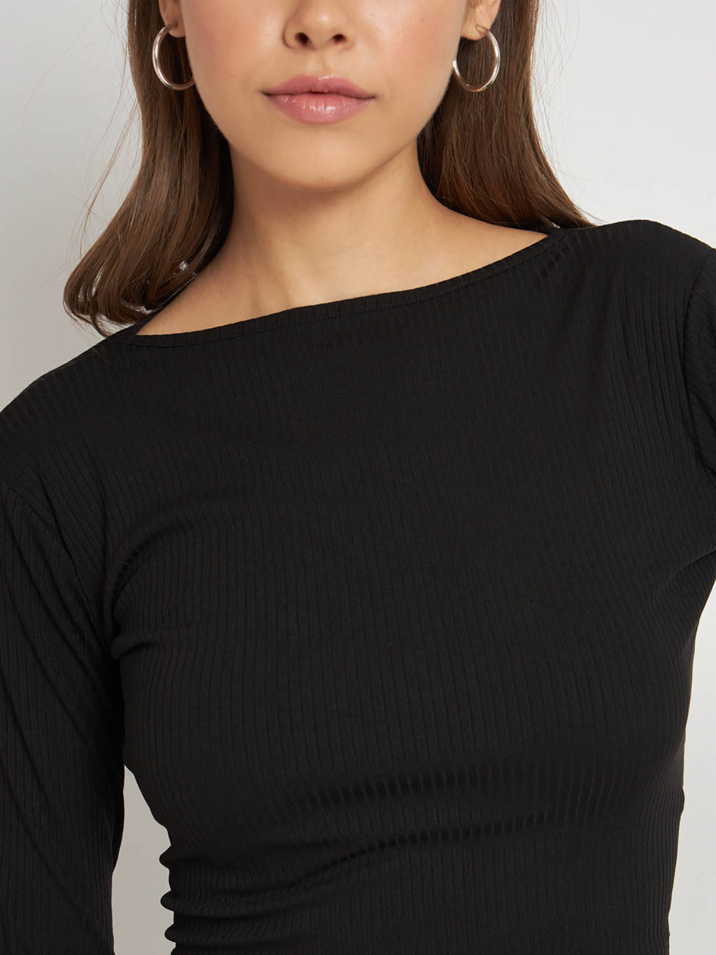 Women Black Solid Ribbed Crop Top | CT61 - view 4