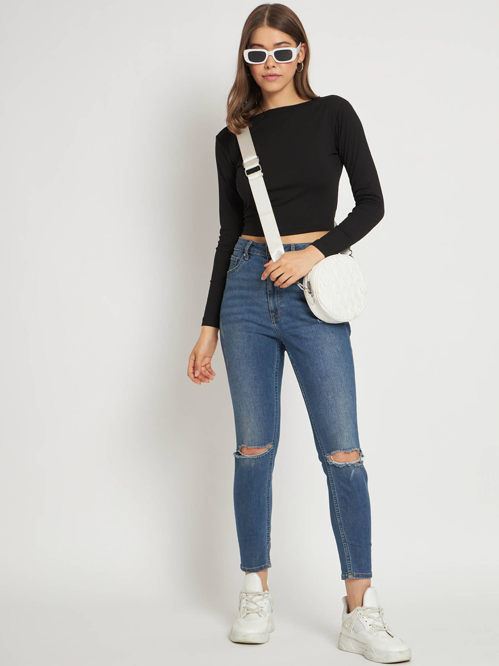 Women Black Solid Ribbed Crop Top | CT61 - view 5