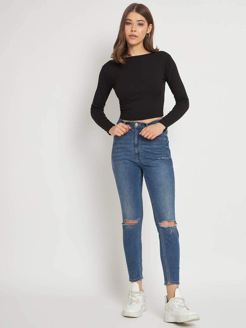 Women Black Solid Ribbed Crop Top | CT61 - view 7