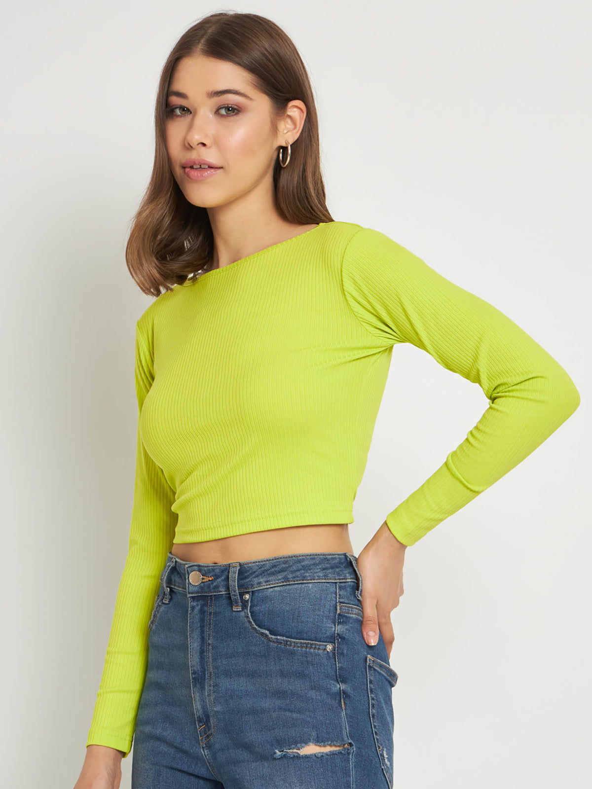 Women Black Solid Ribbed Crop Top | CT61 - view 15