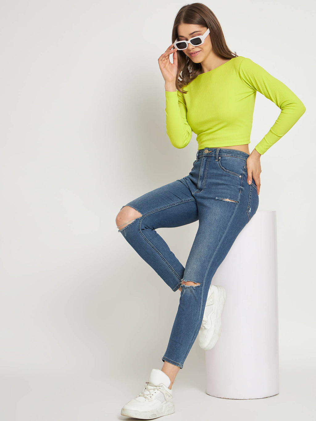 Women Black Solid Ribbed Crop Top | CT61 - view 18