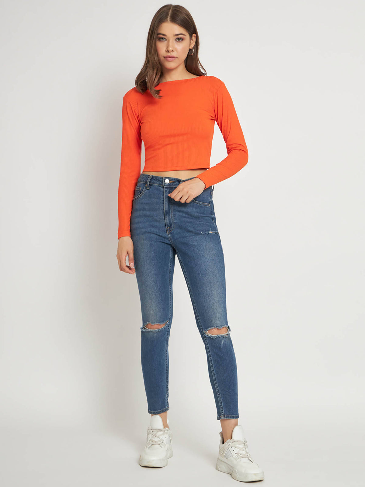 Women Black Solid Ribbed Crop Top | CT61 - view 32