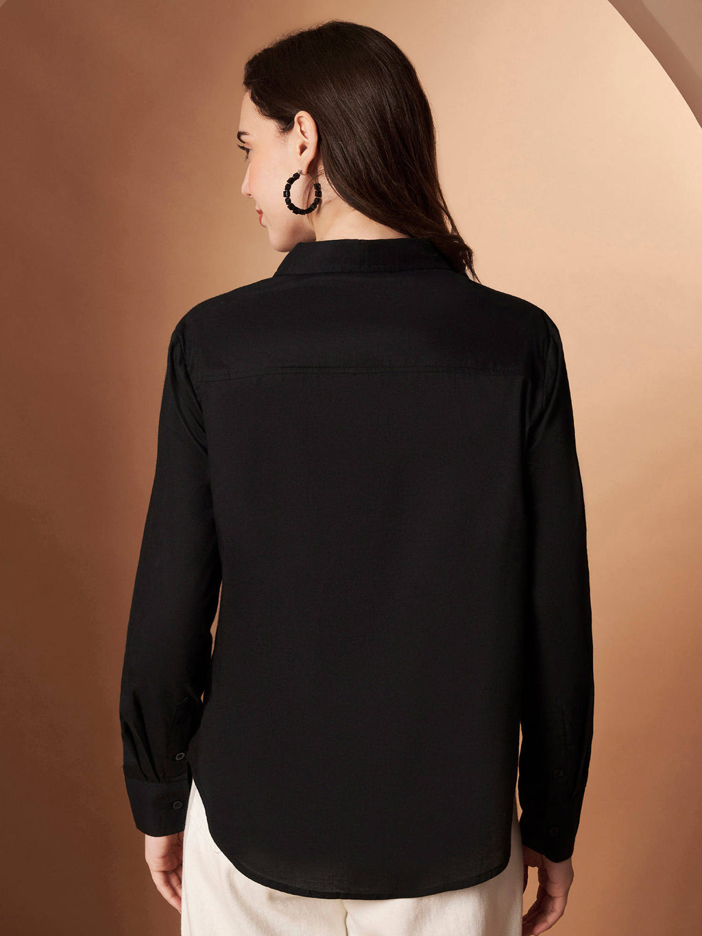 Female Black Solid Cotton Shirt | S67 - view 2