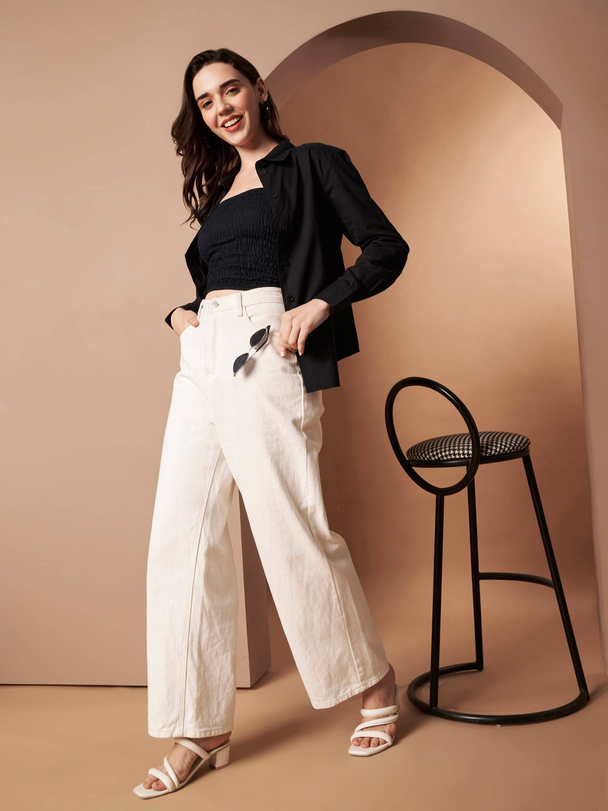 Female Black Solid Cotton Shirt | S67 - view 4