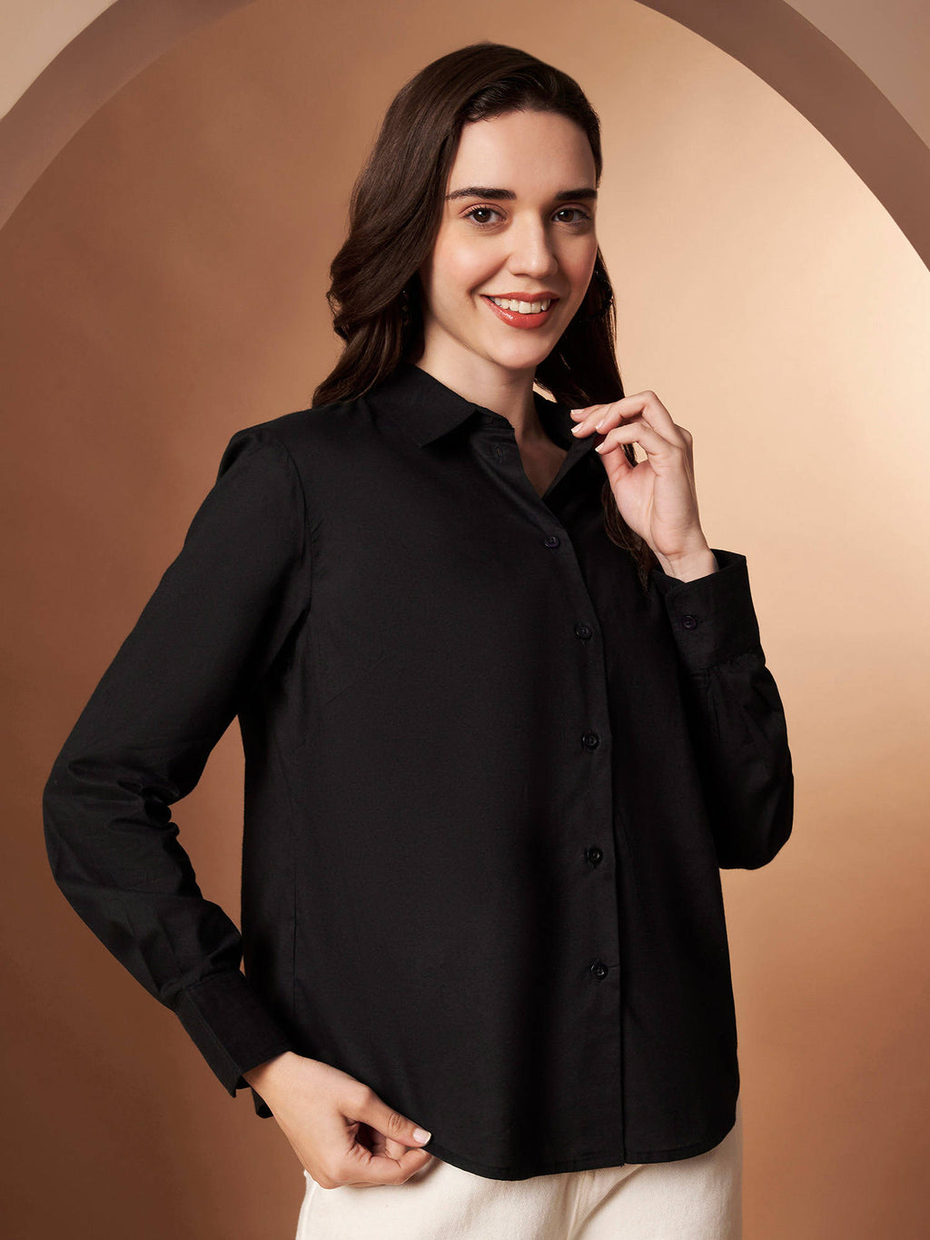 Female Black Solid Cotton Shirt | S67 - view 5