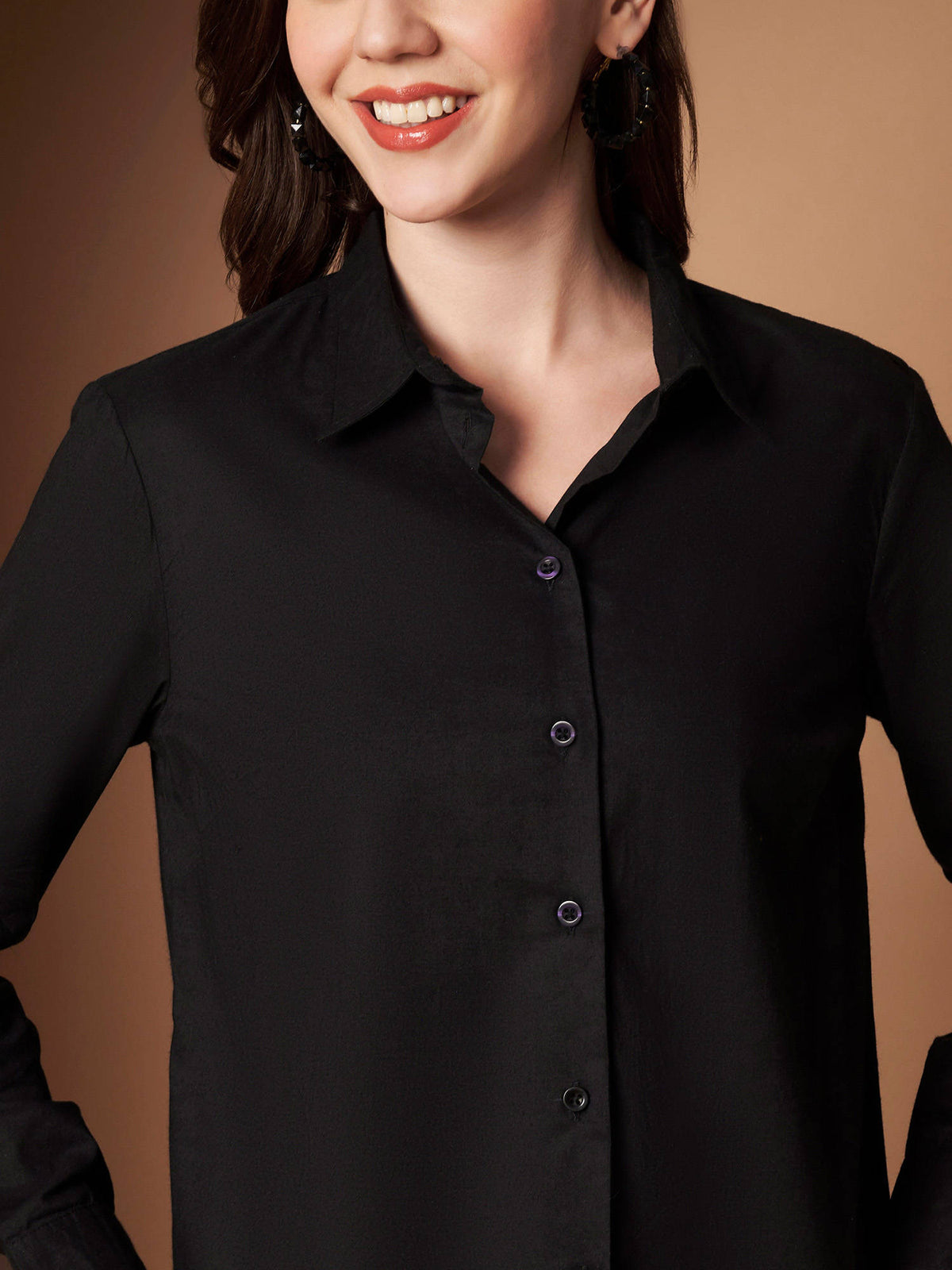 Female Black Solid Cotton Shirt | S67 - view 6