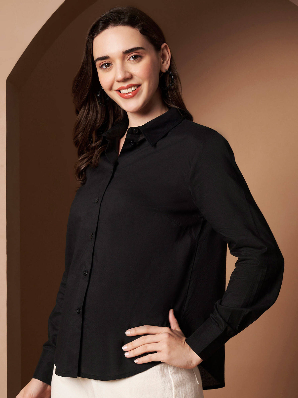 Female Black Solid Cotton Shirt | S67 - view 7