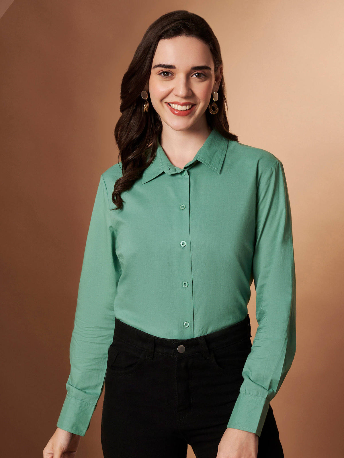 Female Black Solid Cotton Shirt | S67 - view 20