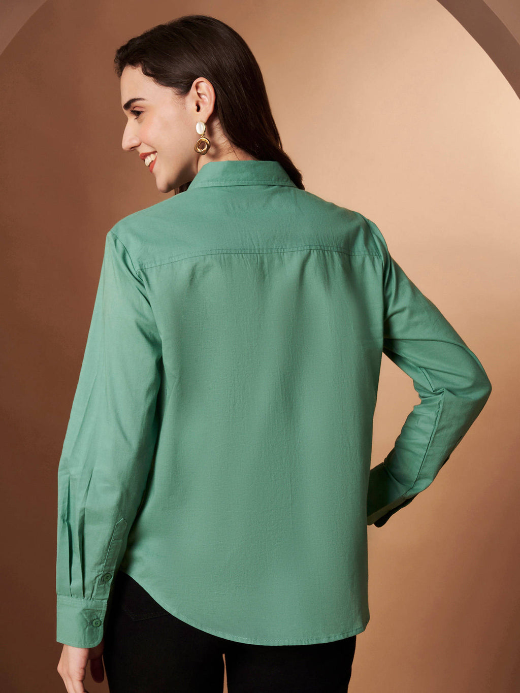 Female Black Solid Cotton Shirt | S67 - view 21