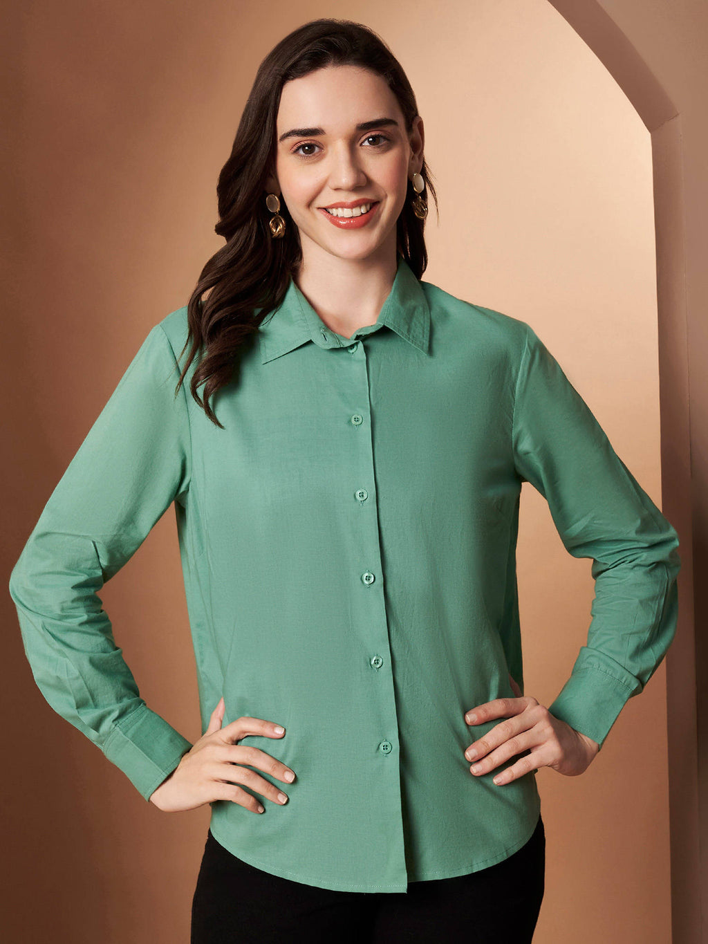 Female Black Solid Cotton Shirt | S67 - view 22
