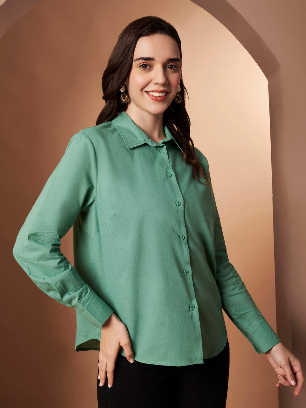Female Black Solid Cotton Shirt | S67 - view 25