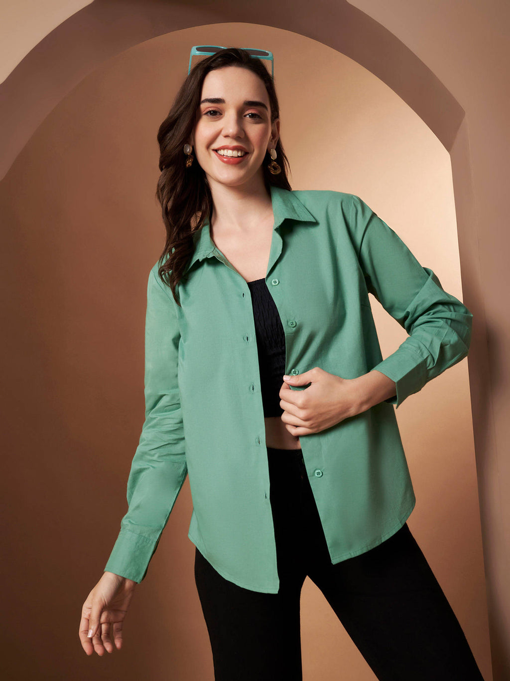 Female Black Solid Cotton Shirt | S67 - view 26