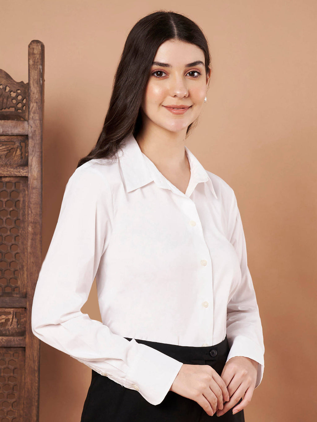 Female Black Solid Cotton Shirt | S67 - view 8