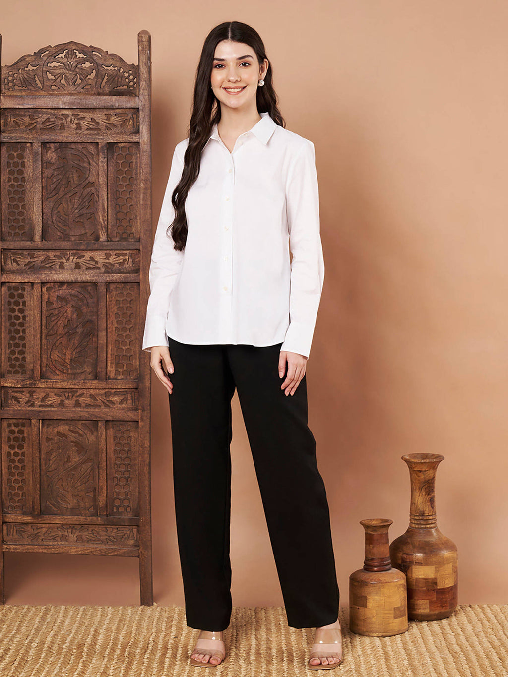 Female Black Solid Cotton Shirt | S67 - view 13