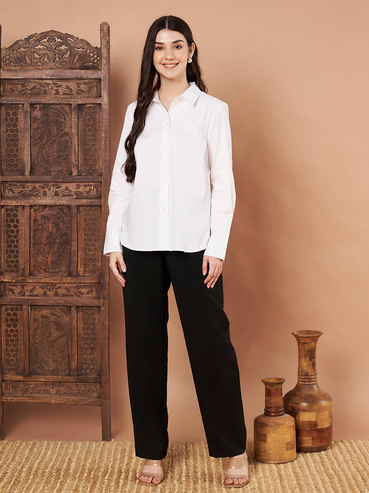 Female Black Solid Cotton Shirt | S67 - view 13