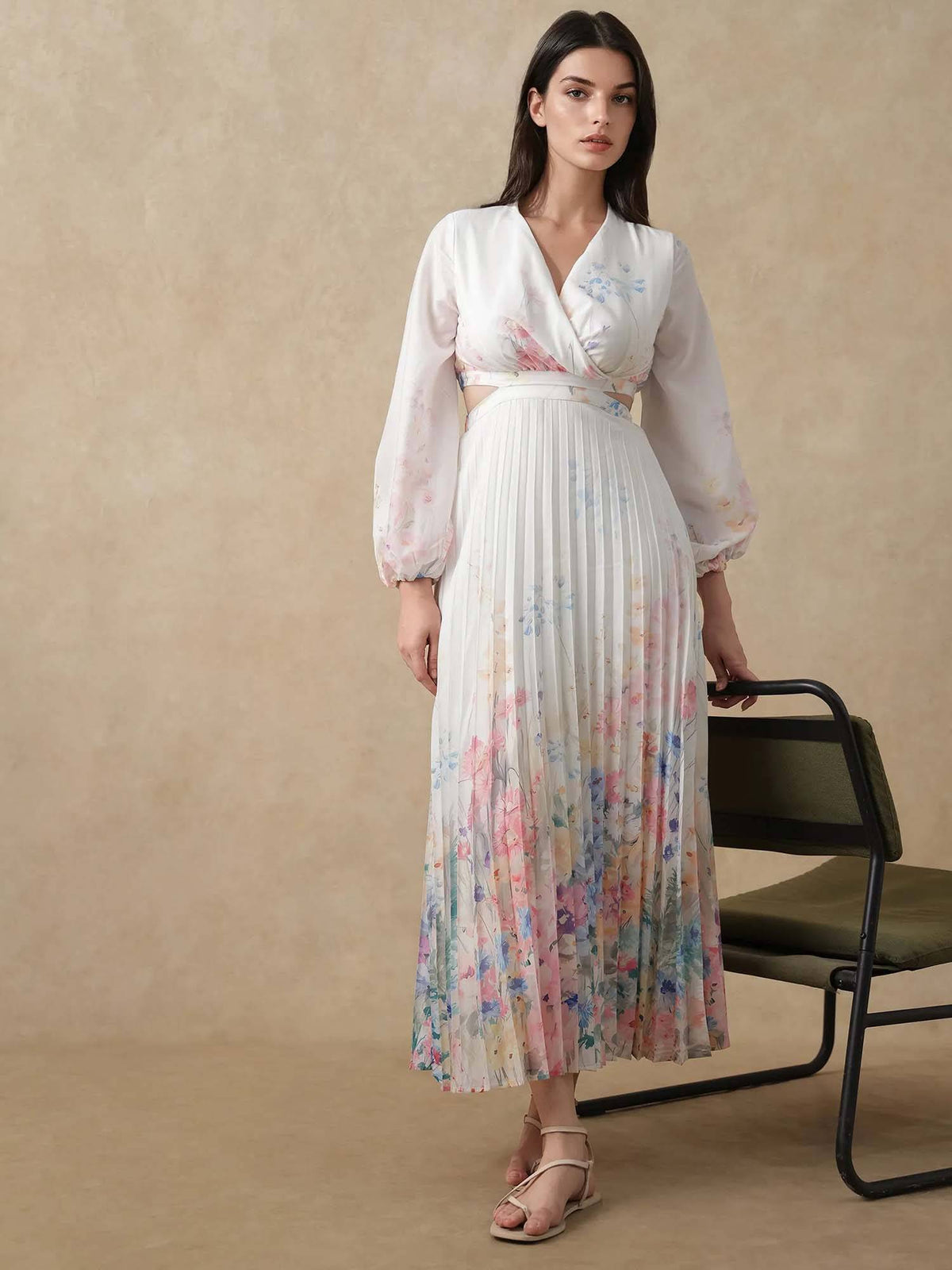Multi-Color Floral Midi Fit Dress | D56 - view 1