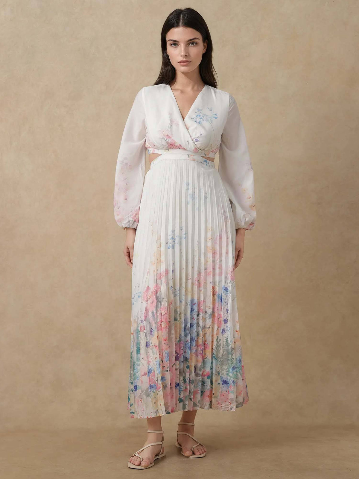 Multi-Color Floral Midi Fit Dress | D56 - view 2