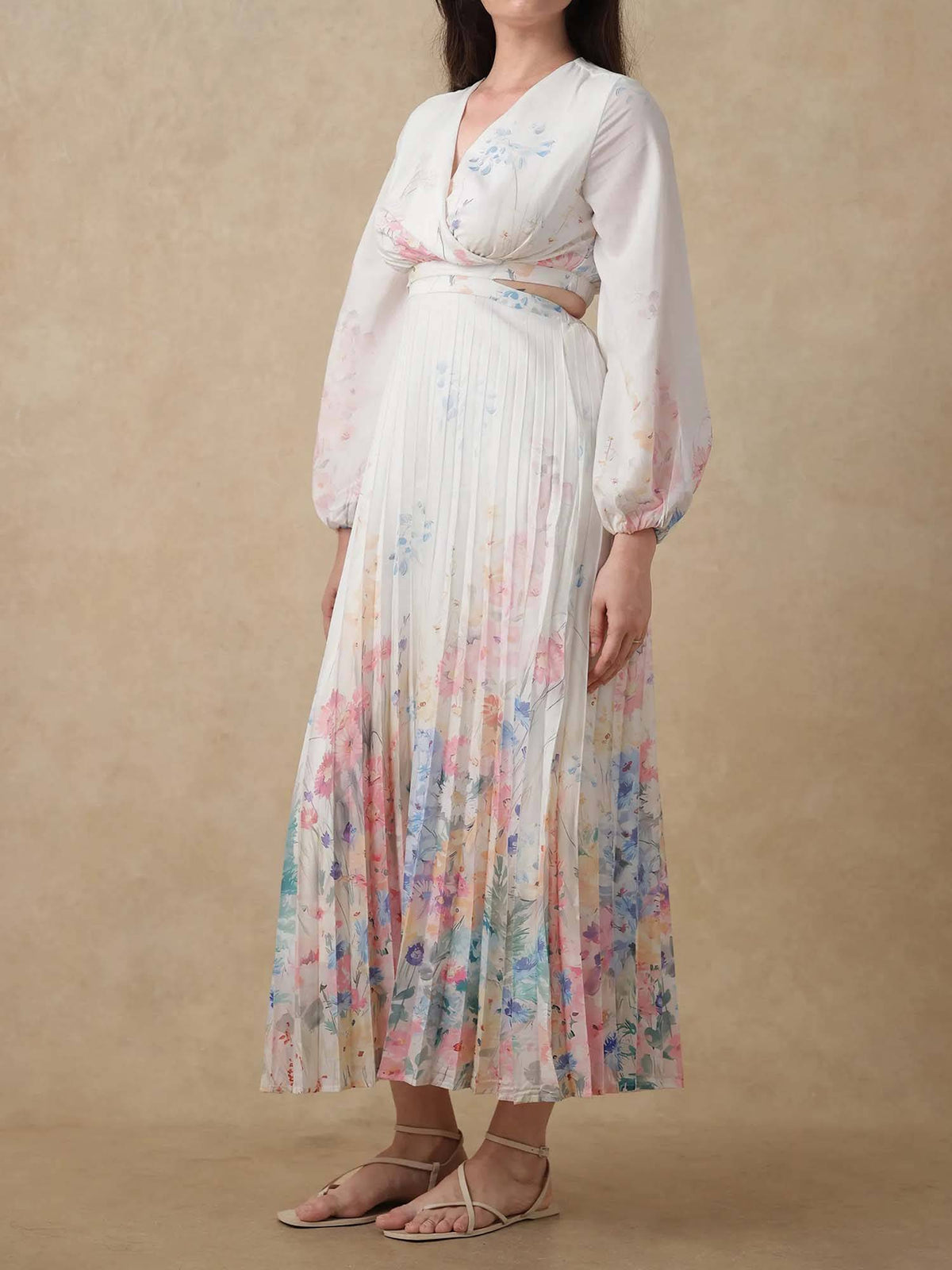 Multi-Color Floral Midi Fit Dress | D56 - view 3