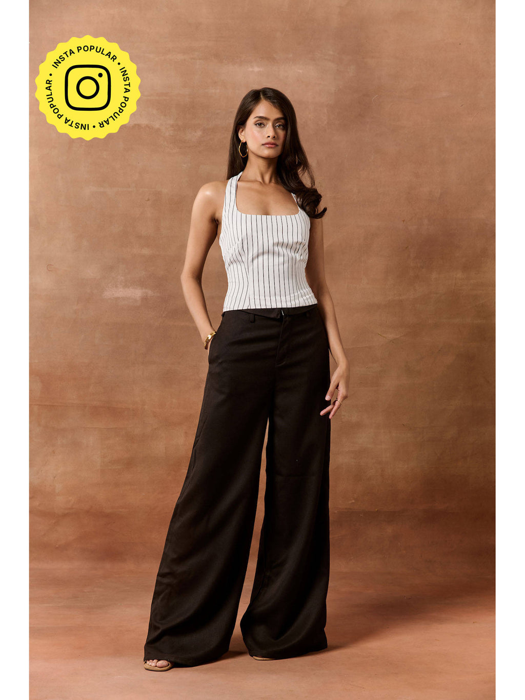 Philippa White Striped Halter Neck Top | HT67 - view 1