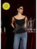 Starlit Black Pearl Embroidered Peplum Top | pt51 - view 1