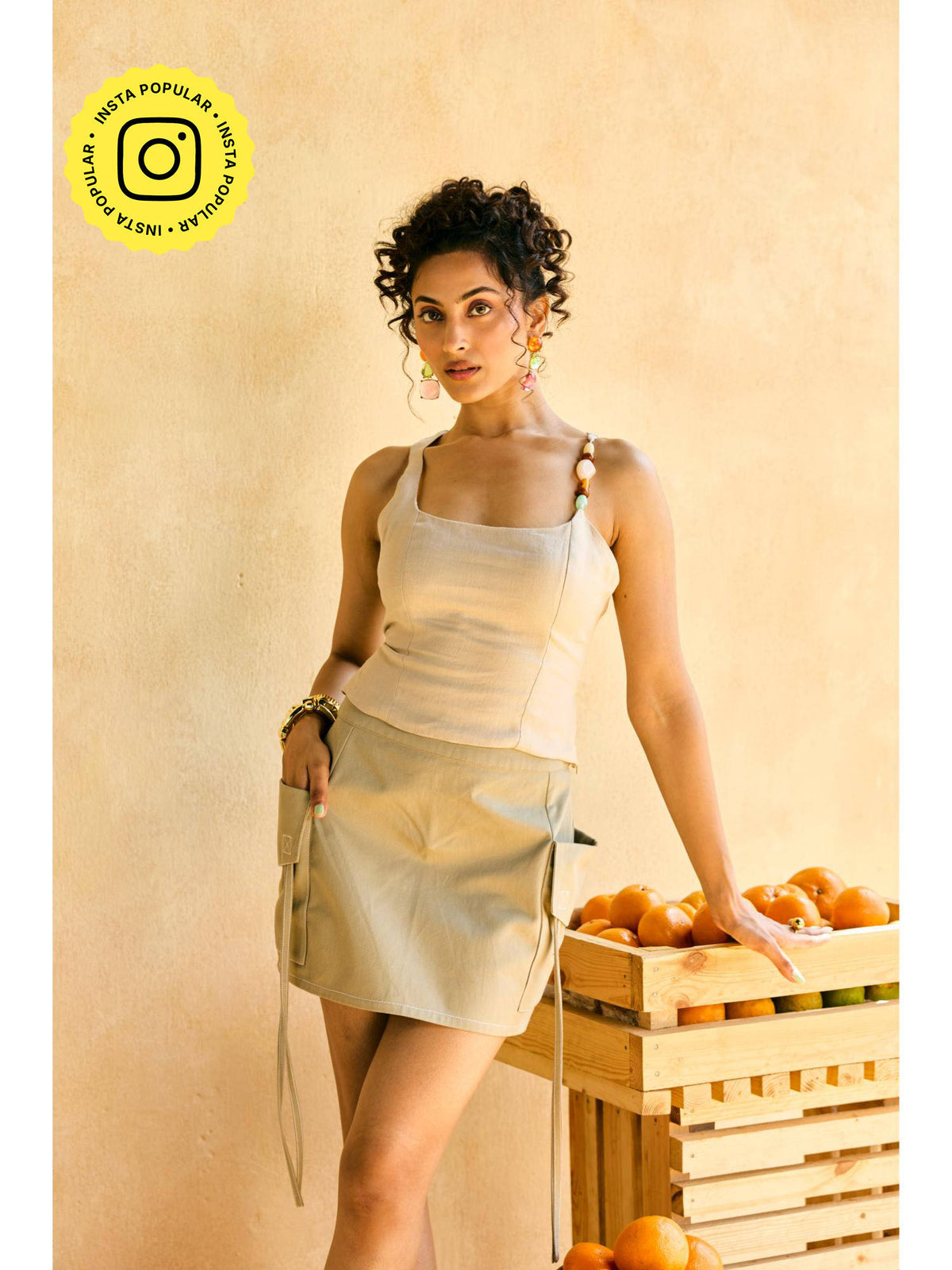 Womens Aamras Beige One-Shoulder Embellished Top | TT90 - view 1