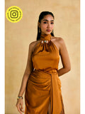 Kinnow Mustard Beaded Scarf Tassel Halter Top | HT67 - view 1