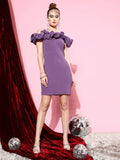 Maroon Off-Shoulder Solid Scrunchie Sheath Dress | D56 - view 8