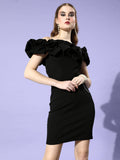 Maroon Off-Shoulder Solid Scrunchie Sheath Dress | D56 - view 18