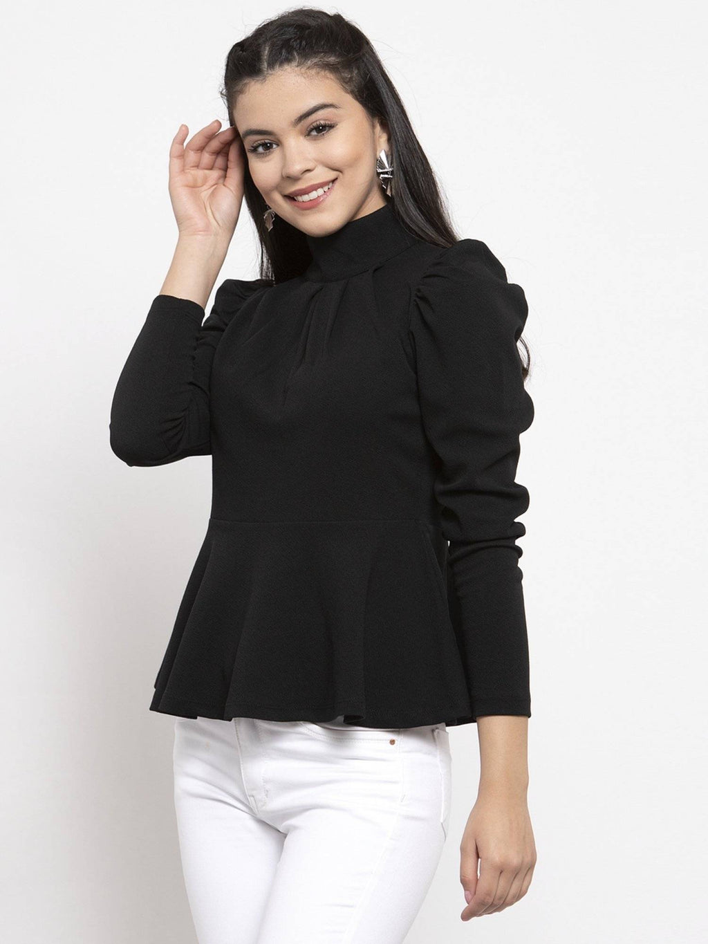Black High Neck Peplum Top | pt51 - view 2