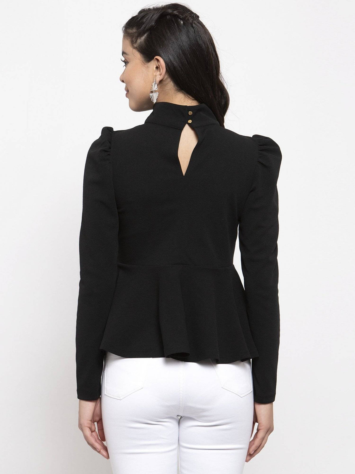 Black High Neck Peplum Top | pt51 - view 3