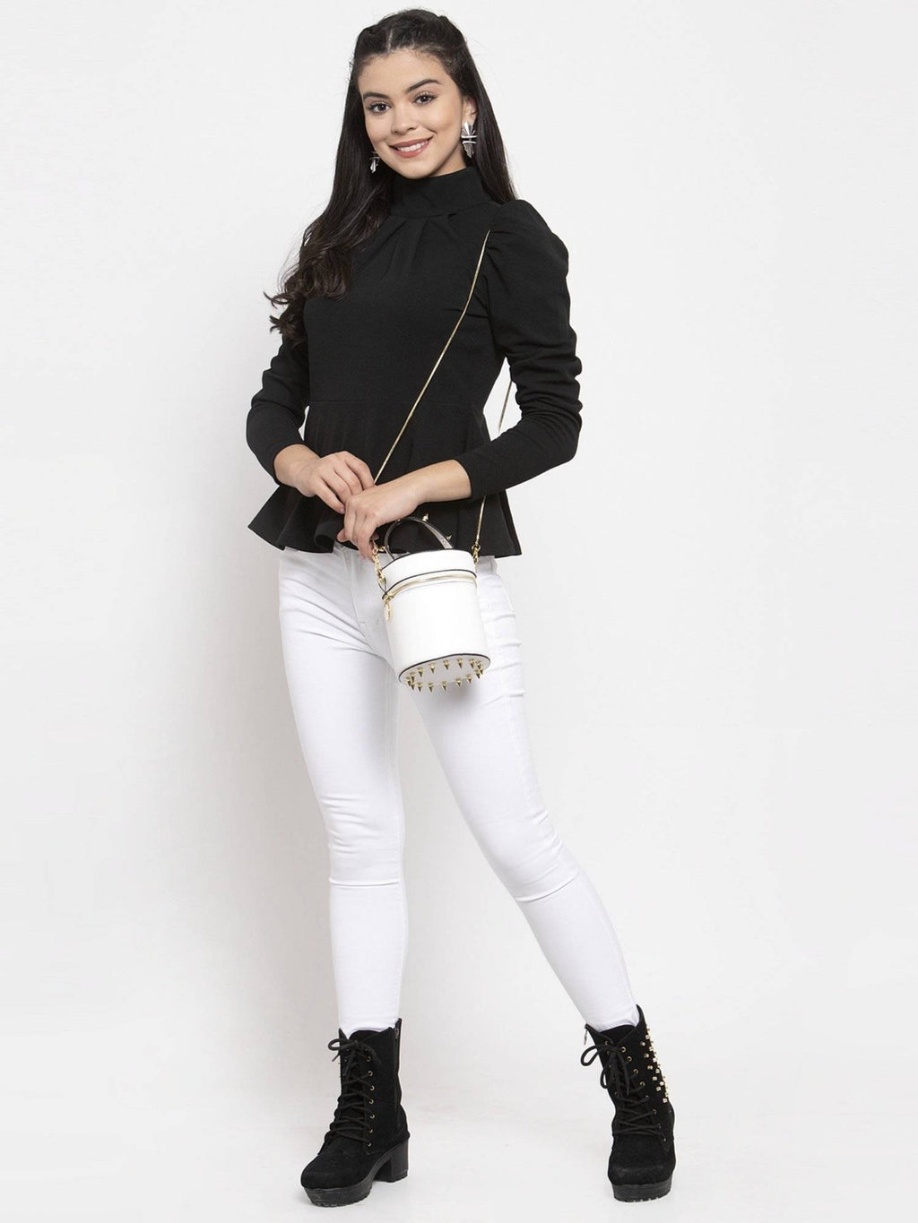 Black High Neck Peplum Top | pt51 - view 5