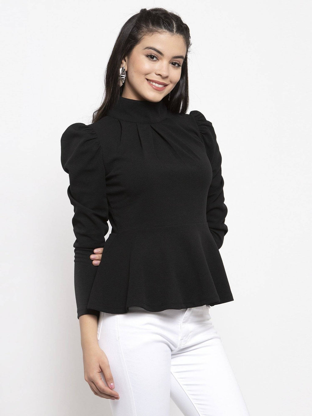 Black High Neck Peplum Top | pt51 - view 6