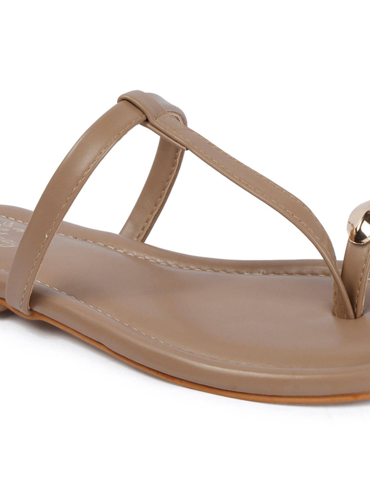 Women Embellished Toe Ring Comfort Flats - Beige | F61 - view 4