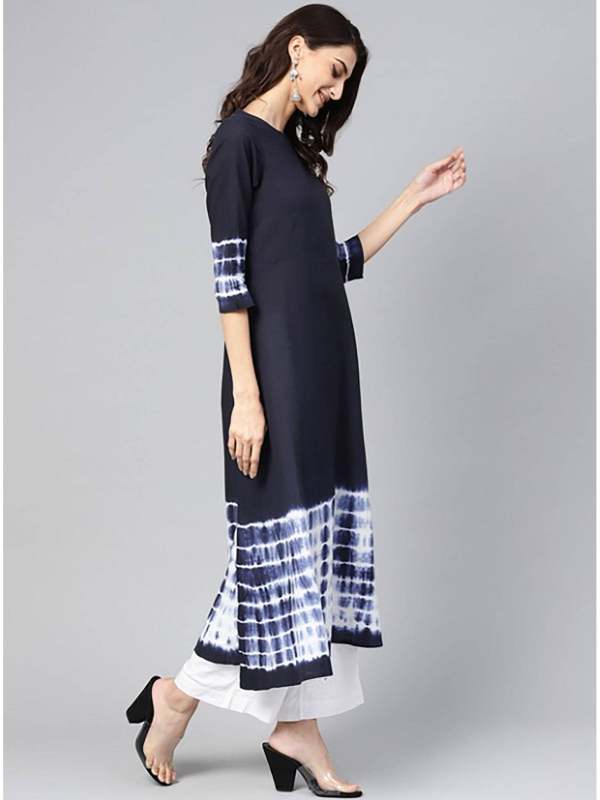 Womens Navy Blue Tie & Dye Ethnic Motifs A-line Kurta | FY93 - view 4