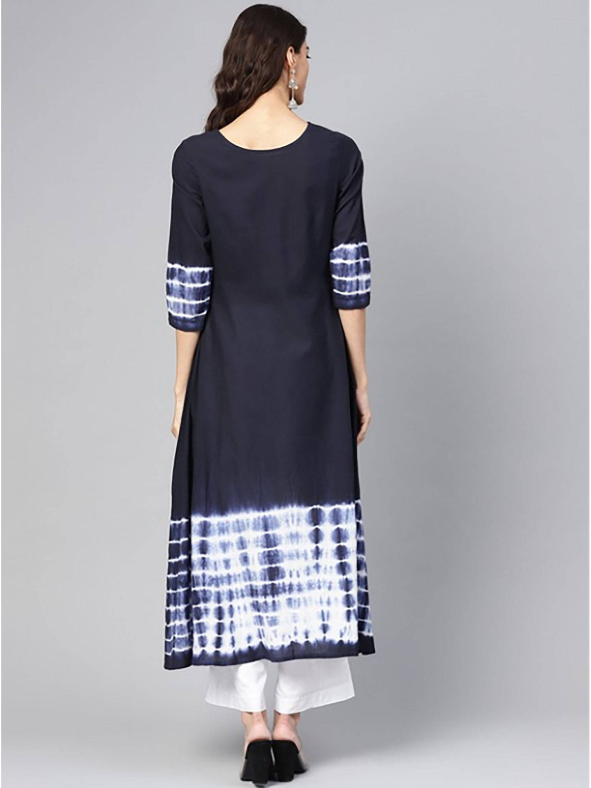 Womens Navy Blue Tie & Dye Ethnic Motifs A-line Kurta | FY93 - view 5
