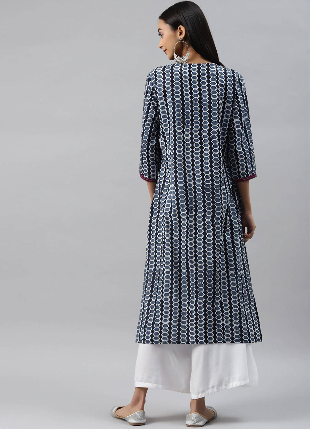Womens Navy Blue Geometrical Printed Straight Kurta | FY93 - view 3