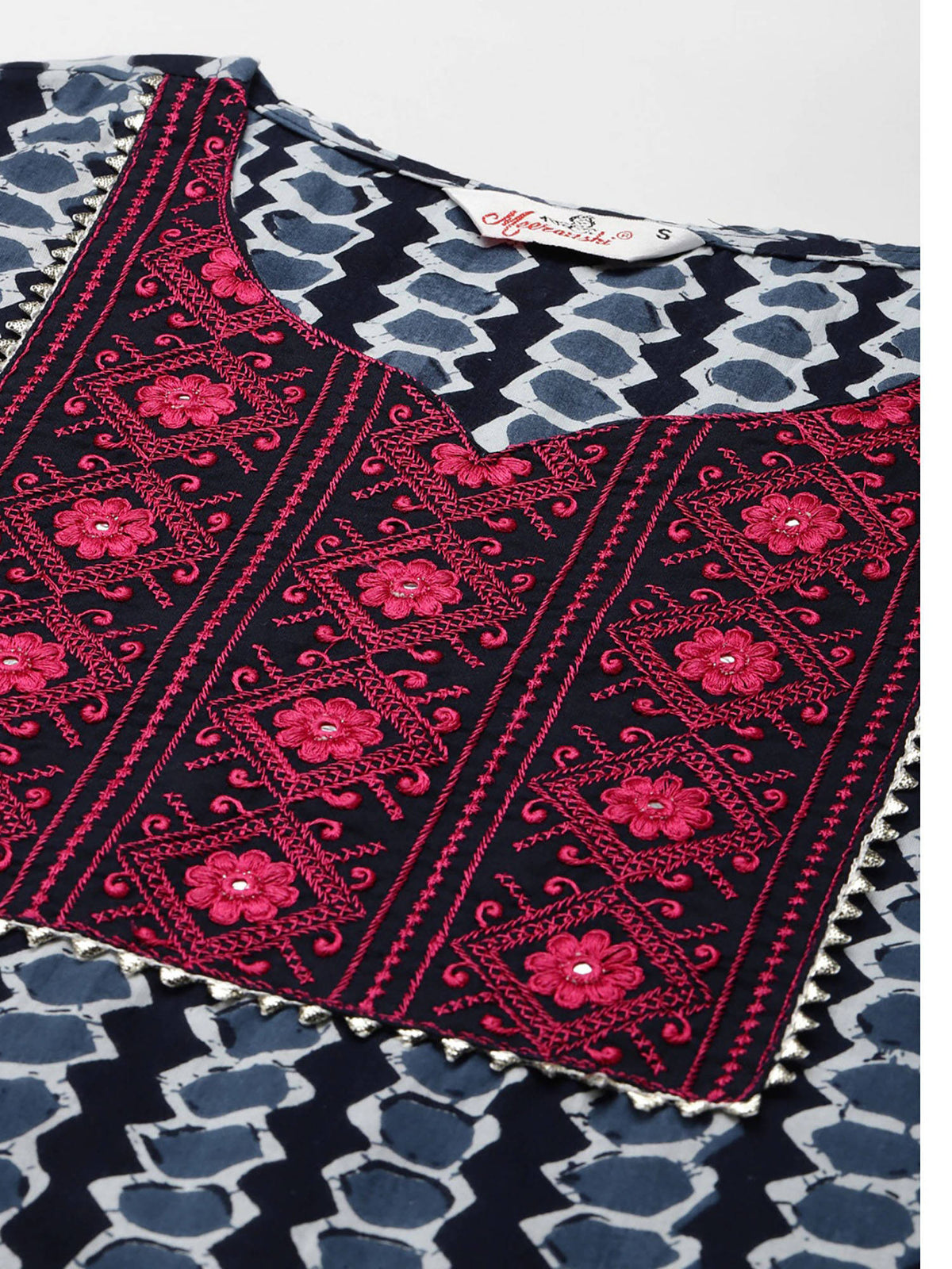 Womens Navy Blue Geometrical Printed Straight Kurta | FY93 - view 4