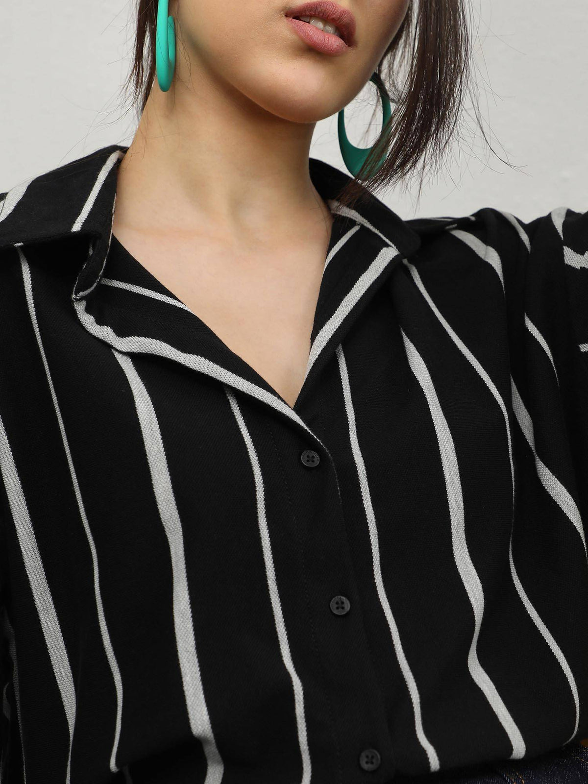 Women's Midnight Black Striped Boxy Shirt | S67 - view 4