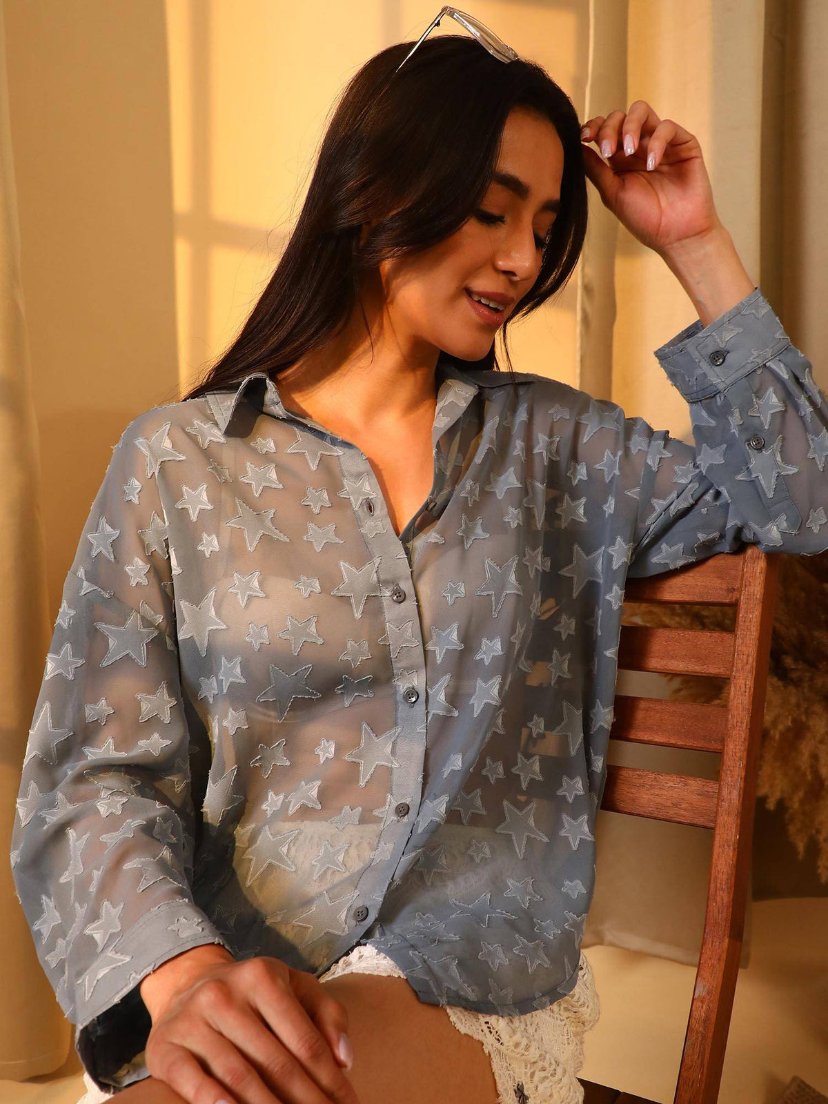 Women's Icy Blue Star Sheer Shirt | S67 - view 1