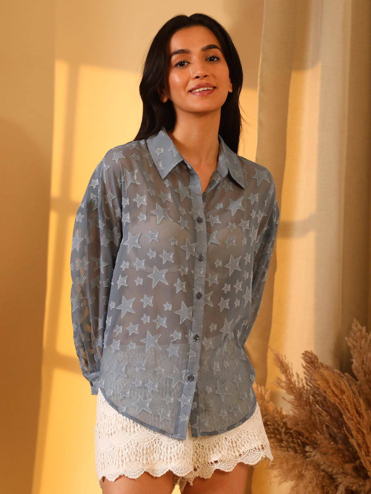 Women's Icy Blue Star Sheer Shirt | S67 - view 2