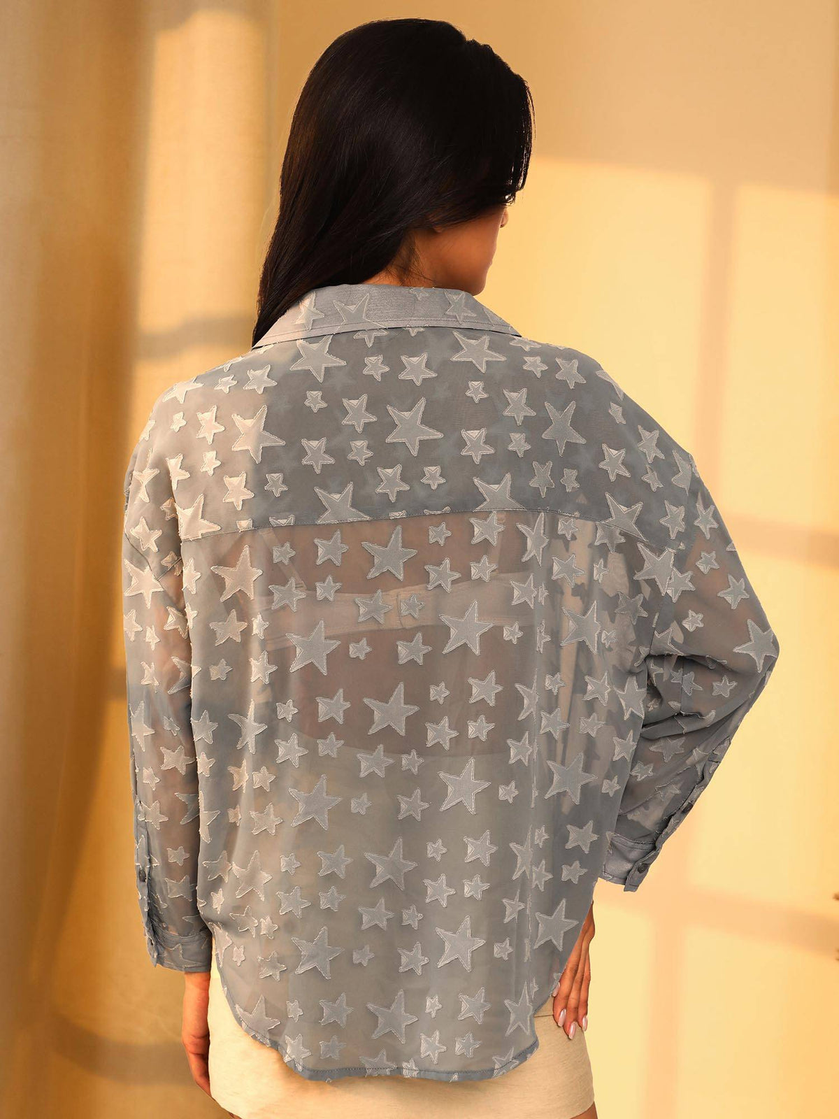Women's Icy Blue Star Sheer Shirt | S67 - view 4