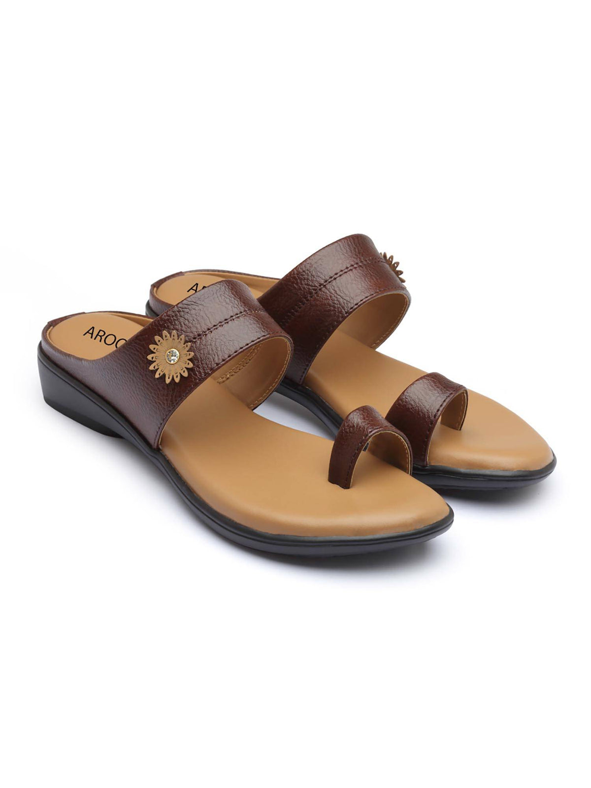 Women Brown Elegant Toe Loop Sandals with Stylish Floral Ornament | SD89 - view 2