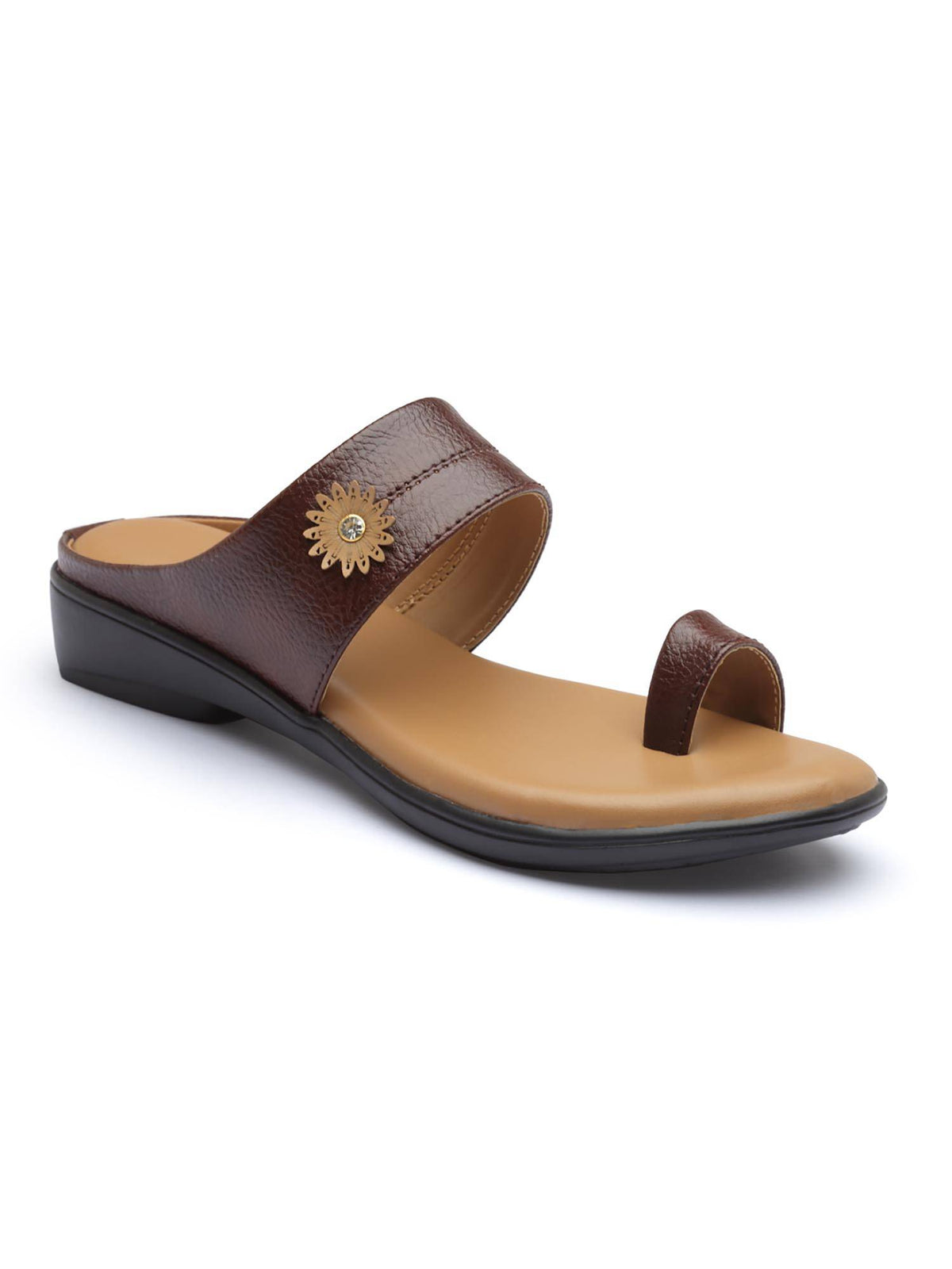Women Brown Elegant Toe Loop Sandals with Stylish Floral Ornament | SD89 - view 3
