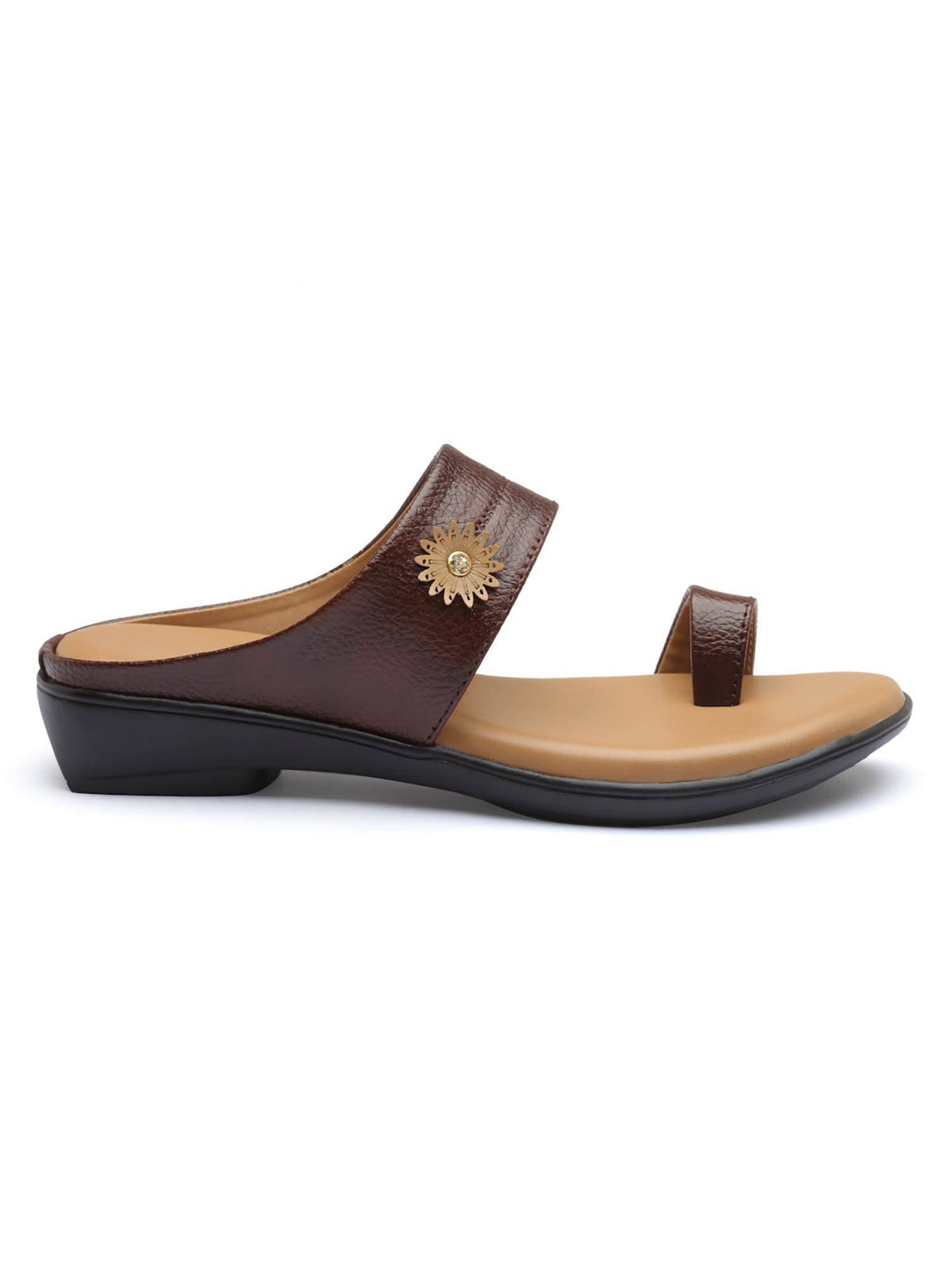 Women Brown Elegant Toe Loop Sandals with Stylish Floral Ornament | SD89 - view 5