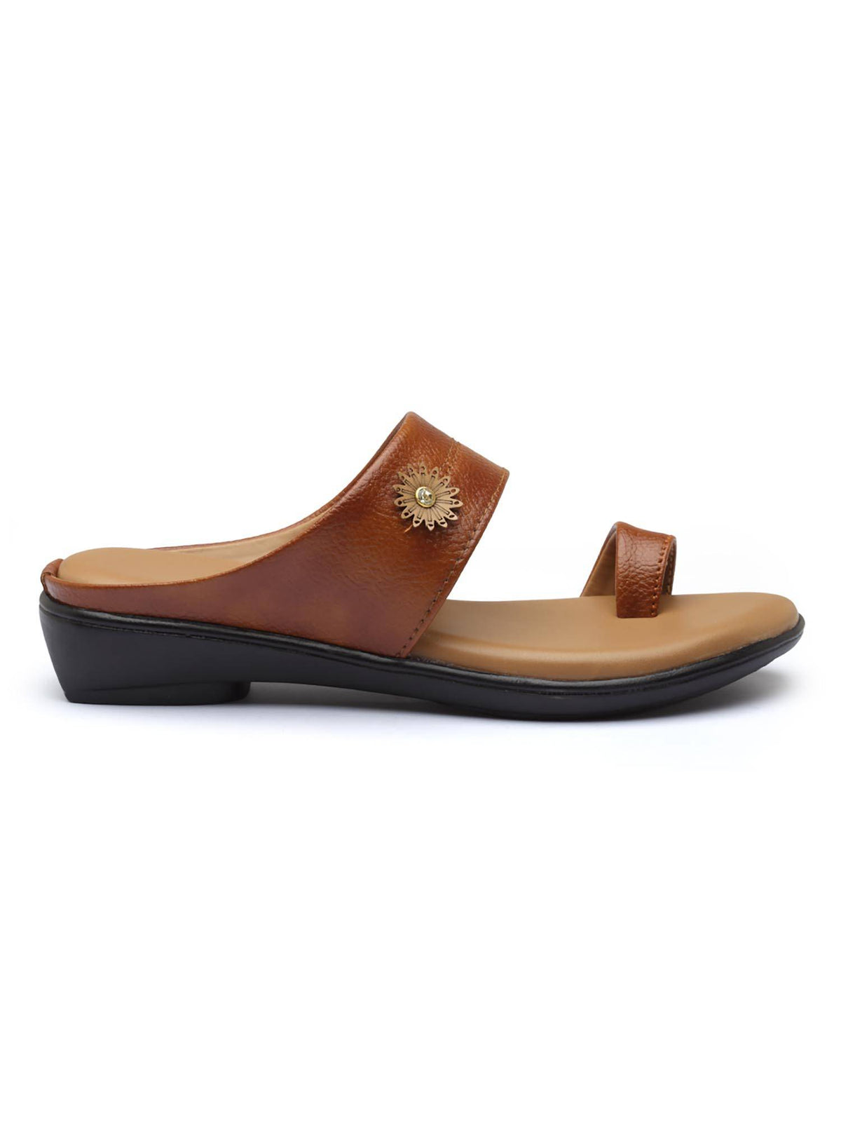 Women Tan Elegant Toe Loop Sandals with Stylish Floral Ornament | SD89 - view 5