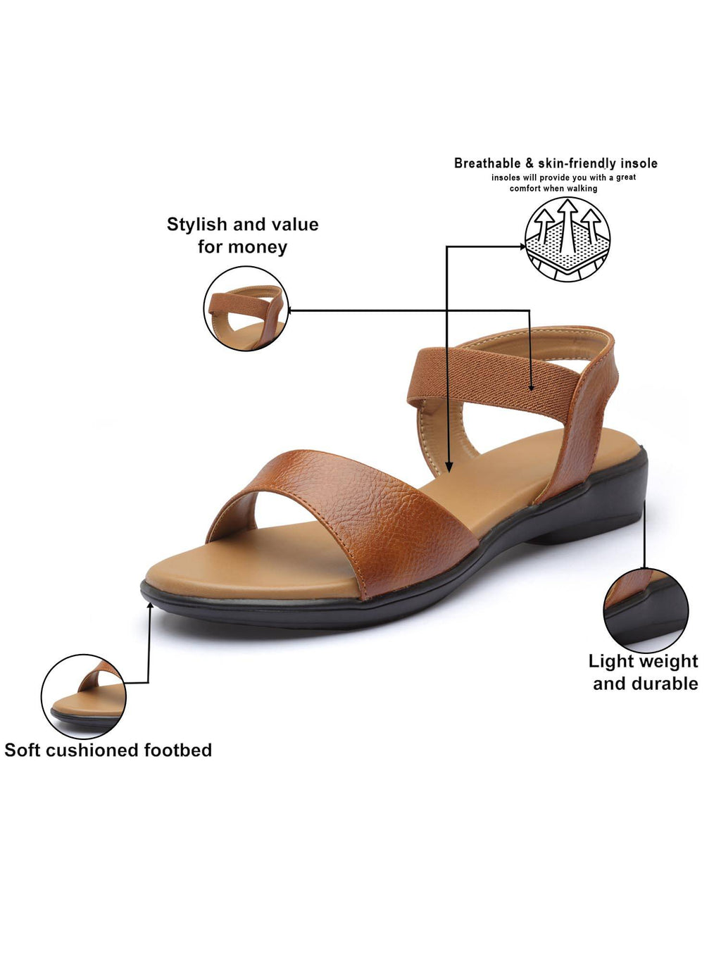 Elegant Women Tan Comfort Sandals | SD89 - view 7