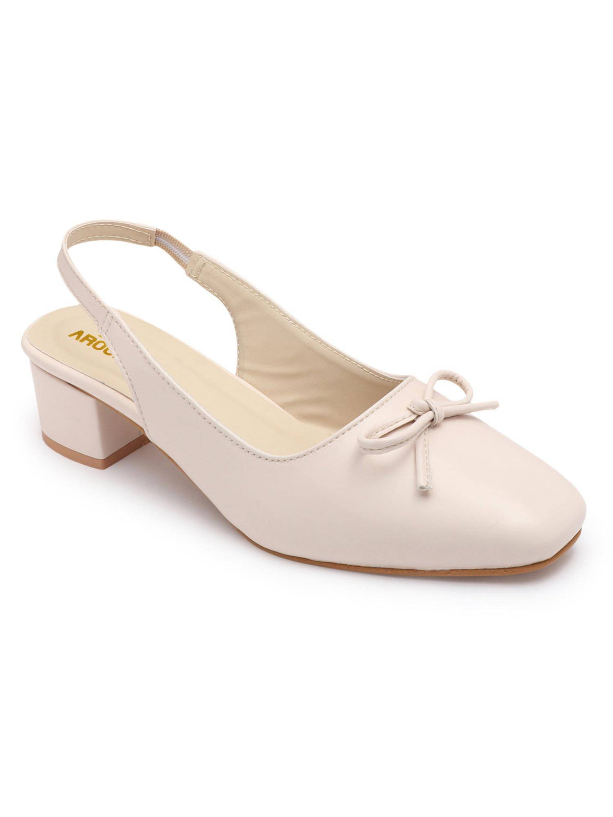 Cream Elegant Block Heels for Women | H78 - view 2