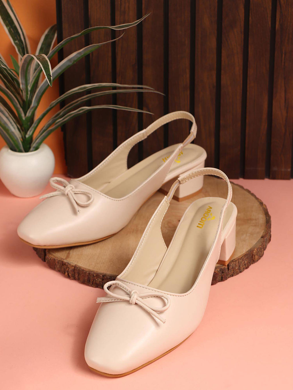 Cream Elegant Block Heels for Women | H78 - view 7