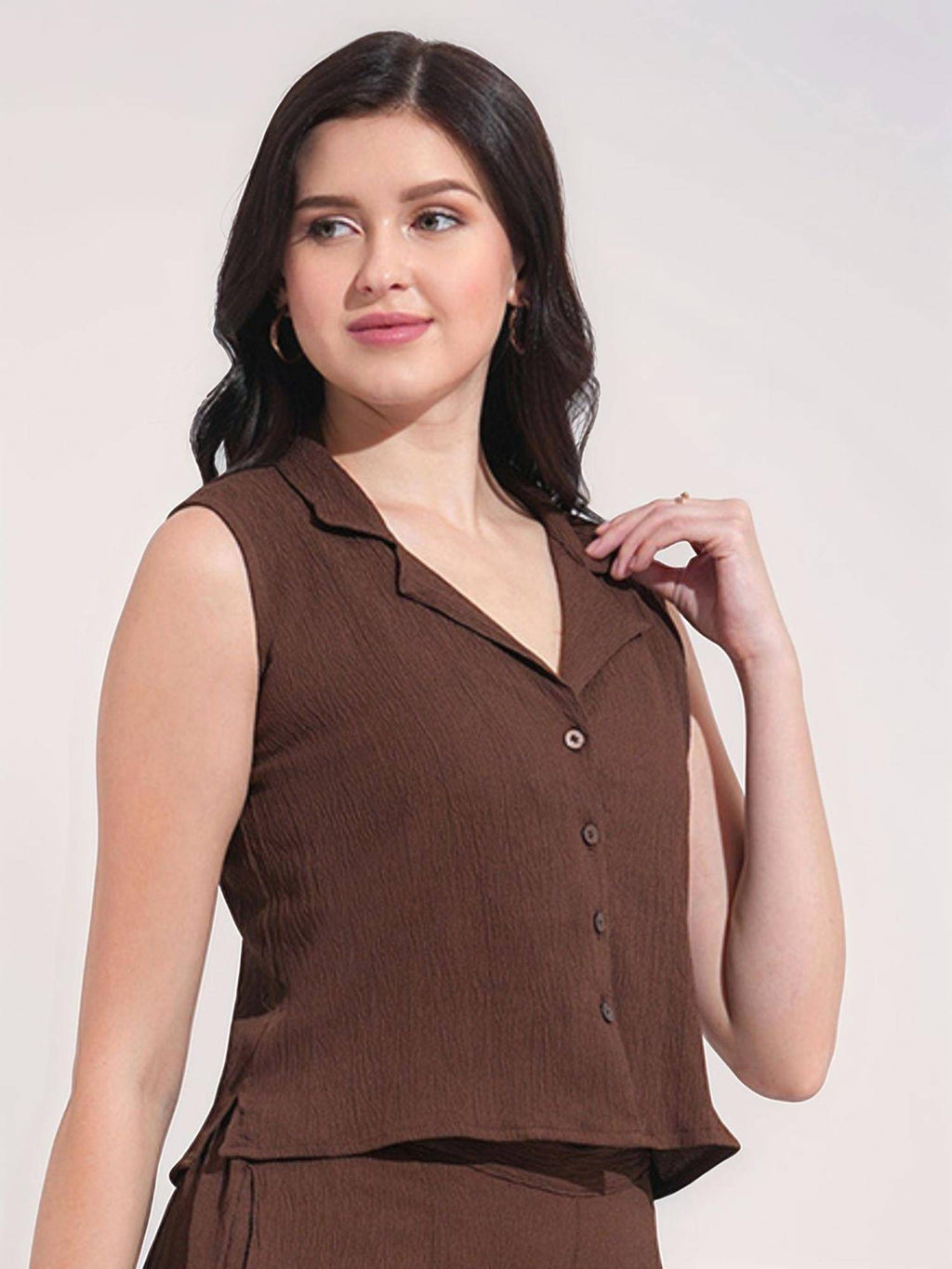Womens Brown Solid Texture Shirt | S67 - view 3