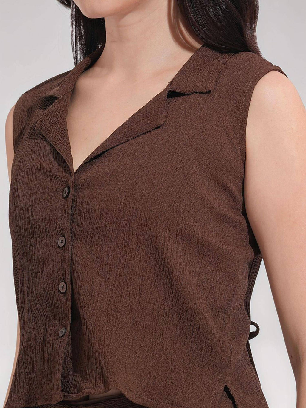Womens Brown Solid Texture Shirt | S67 - view 5